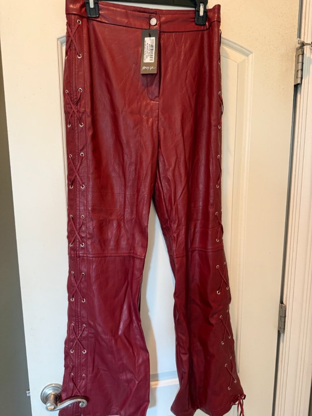 Nasty Gal Faux Leather Lace Up Flare Pants